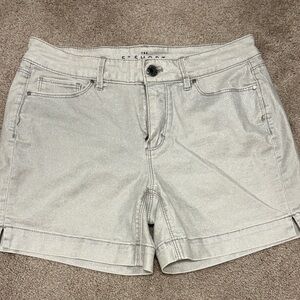 White House Black Market Light Silver Metallic Jean Shorts